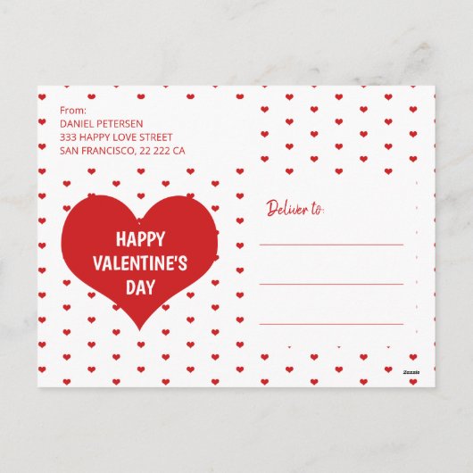 赤いハートモダンハッピーヴァレンティーンズデイラブ引用文 シーズンポストカード (裏面)