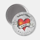 赤いハートモダンフラクタルカップルのバレンタインデー マグネット (正面/裏面)