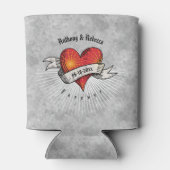 赤いハートモダンフラクタルカップルのバレンタインデー 缶クーラー (裏面)