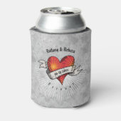 赤いハートモダンフラクタルカップルのバレンタインデー 缶クーラー (缶裏面)