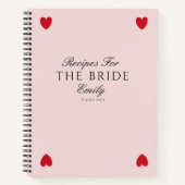 赤いハートモダンブライダルシャワーギフトレシピ帳 ノートブック (正面)