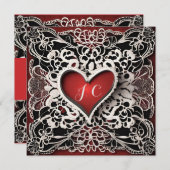 赤いハートモダンレースラブ シーズンカード (正面/裏面)