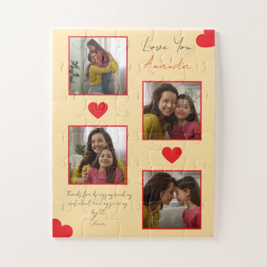 赤いハートモダン兄弟姉妹フォトコラージュ ジグソーパズル (縦)