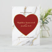 赤いハートモダン大理石と金ゴールドアクセントズ結婚ーズ 招待状 (スタンド正面)