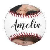 赤いハートモダン女性家族写真コラージュ 野球ボール (裏面)