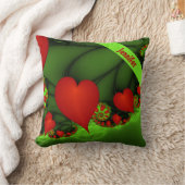 赤いハートライムグリーンモダン抽象芸術フラクタル名 クッション (ブランケット)