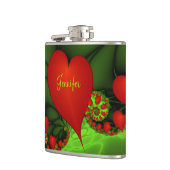 赤いハートライムグリーンモダン抽象芸術フラクタル名 フラスク (左)