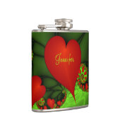 赤いハートライムグリーンモダン抽象芸術フラクタル名 フラスク (右)