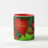 赤いハートライムグリーンモダン抽象芸術フラクタル名 マグカップ (中央)