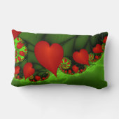 赤いハートライムグリーンモダン抽象芸術フラクタル名 ランバークッション (裏面)