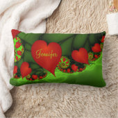 赤いハートライムグリーンモダン抽象芸術フラクタル名 ランバークッション (ブランケット)