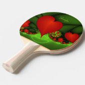 赤いハートライムグリーンモダン抽象芸術フラクタル名 卓球ラケット (正面アングル)