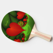 赤いハートライムグリーンモダン抽象芸術フラクタル名 卓球ラケット (横)
