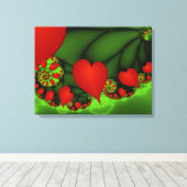 赤いハートライムグリーンモダン抽象芸術フラクタル キャンバスプリント (インサイチュ (ウッドフロア))