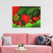 赤いハートライムグリーンモダン抽象芸術フラクタル キャンバスプリント (インサイチュ (リビング))