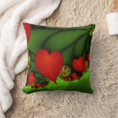 赤いハートライムグリーンモダン抽象芸術フラクタル クッション (ブランケット)
