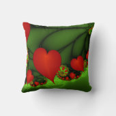 赤いハートライムグリーンモダン抽象芸術フラクタル クッション (裏面)