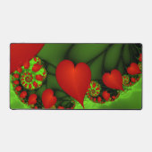 赤いハートライムグリーンモダン抽象芸術フラクタル デスクマット (正面)