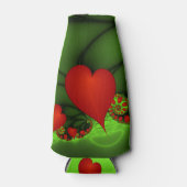 赤いハートライムグリーンモダン抽象芸術フラクタル ボトルクーラー (正面)