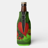 赤いハートライムグリーンモダン抽象芸術フラクタル ボトルクーラー (ボトル裏面)