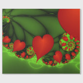 赤いハートライムグリーンモダン抽象芸術フラクタル ラッピングペーパー (フラット)