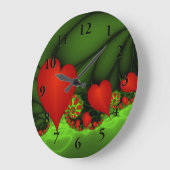 赤いハートライムグリーンモダン抽象芸術フラクタル ラージ壁時計 (傾斜)