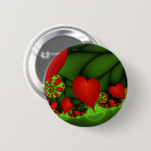 赤いハートライムグリーンモダン抽象芸術フラクタル 缶バッジ (正面&裏面)