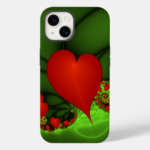 赤いハートライムグリーンモダン抽象芸術フラクタル Case-Mate iPhone 14ケース