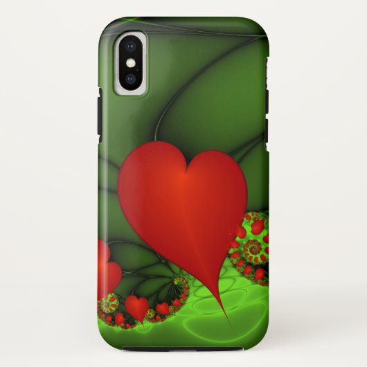 赤いハートライムグリーンモダン抽象芸術フラクタル Case-Mate iPhoneケース (裏面)