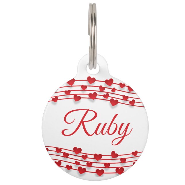 赤いハートラウンドペットタグ ペット　ネームタグ (正面)