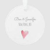 赤いハートラブウォーターカラーアートスイートカップル名 オーナメント (裏面)