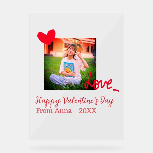 赤いハートラブハッピーバレンタインデー追加フォト名 アクリルサイン (正面)