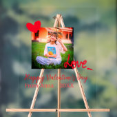 赤いハートラブハッピーバレンタインデー追加フォト名 アクリルサイン (ニュートラル)