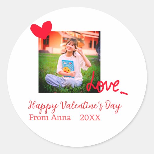 赤いハートラブハッピーバレンタインデー追加フォト名 ラウンドシール (正面)