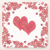 赤いハートラブバレンタインデー スクエアペーパーコースター (正面)