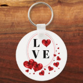 赤いハートラブボタンキーチェーン キーホルダー (正面)