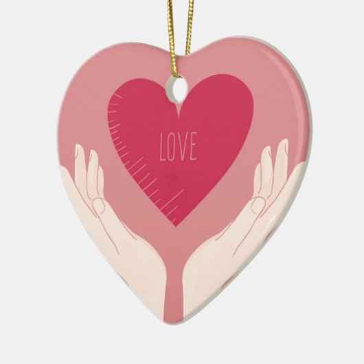 赤いハートラブロマンチックなバレンタインデー セラミックオーナメント (左)
