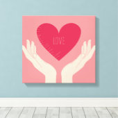 赤いハートラブヴァレンティーズ赤面ピンクガール キャンバスプリント (インサイチュ (ウッドフロア))