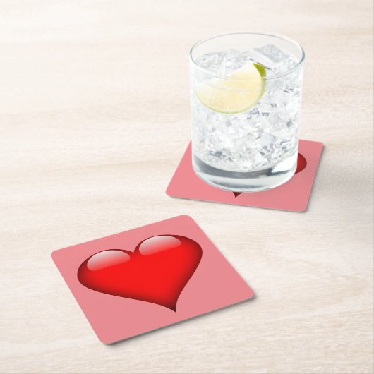 赤いハートラブ スクエアペーパーコースター (インサイチュ)