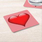 赤いハートラブ スクエアペーパーコースター (アングル)