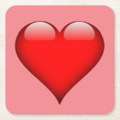 赤いハートラブ スクエアペーパーコースター (正面)