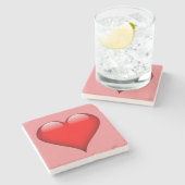 赤いハートラブ ストーンコースター (横)