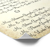 赤いハートリーフダマスコウェディングシーティングチャート ポスター (角)