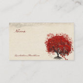 赤いハートリーフツリーのルーツ渦巻きハート 名刺 (裏面)