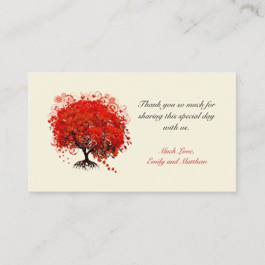 赤いハートリーフツリーテーブル座席表 プレイスカード (裏面)