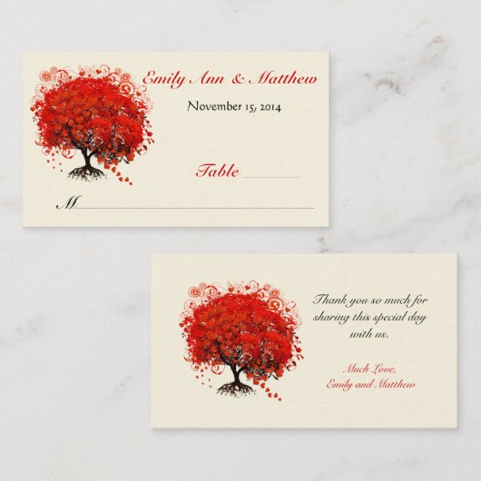 赤いハートリーフツリーテーブル座席表 プレイスカード (正面/裏面)
