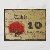 赤いハートリーフツリーテーブル番号カード ポストカード (裏面)