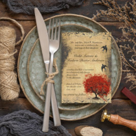 赤いハートリーフツリー中世ルネッサンス結婚ズ 招待状