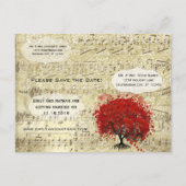 赤いハートリーフツリー日付の保存 案内ポストカード (裏面)