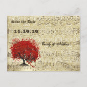 赤いハートリーフツリー日付の保存 案内ポストカード (正面)